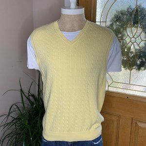 Tommy Hilfiger Golf Yellow Cable Sweater Vest Men's V-Neck Size M 100% Cotton